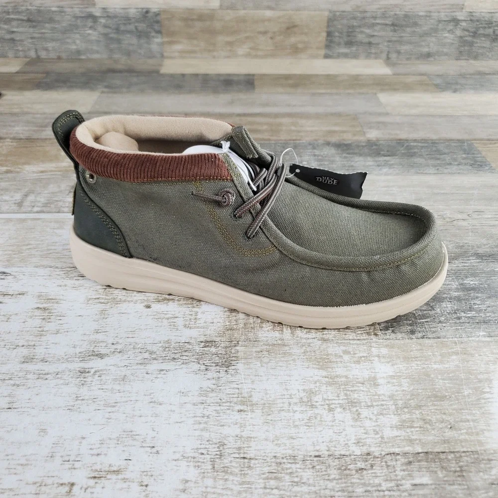 Hey Dude Wally Mid GripR Mens Shoes Sz 9 Dusty Olive Round Toe Slip On Workwear